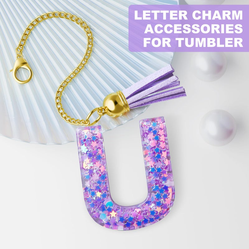 MOYOHIM Letter Charm for Stanley Cup, Cute Initial Keychain Charm for Handle, Purple Handle Accessories for Stanley Tumbler for Girls Women (Letter U) - Image 2